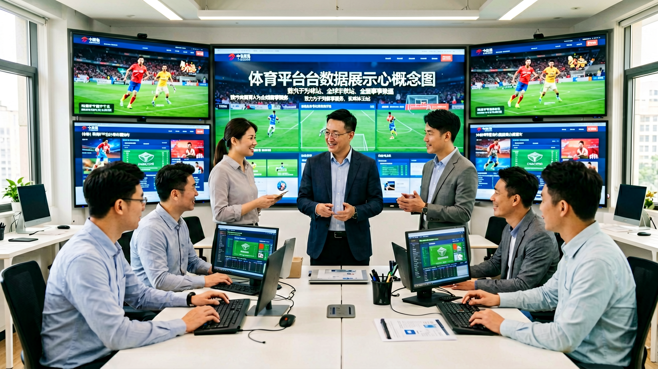 jiuyou.com 体育平台数据展示中心概念图，多屏显示赛事数据